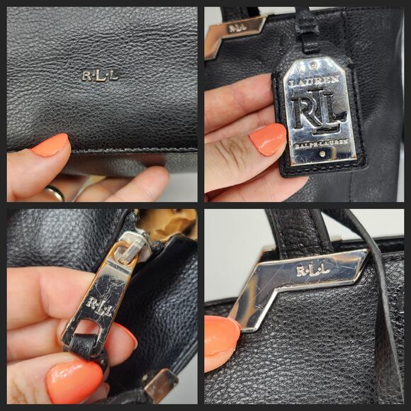 Ralph Lauren Purse Black Shoulder Bucket Large 100% Leather Silver Top Handle - Picture 9 of 15